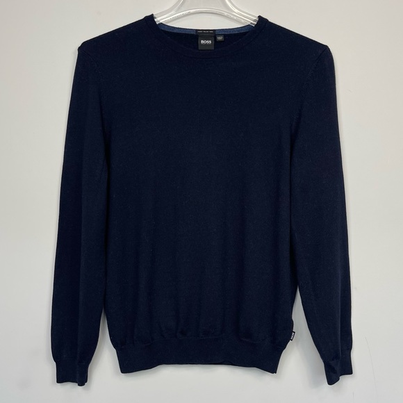 Hugo Boss Men’s Botto Crewneck Virgin Wool Pullover Sweater Navy Blue Italian L - Picture 4 of 12